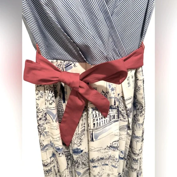 Chetta B EUC Size 6 Blue & White Paris Themed Sleeveless Retro Mini Dress (0676) - Picture 5 of 13